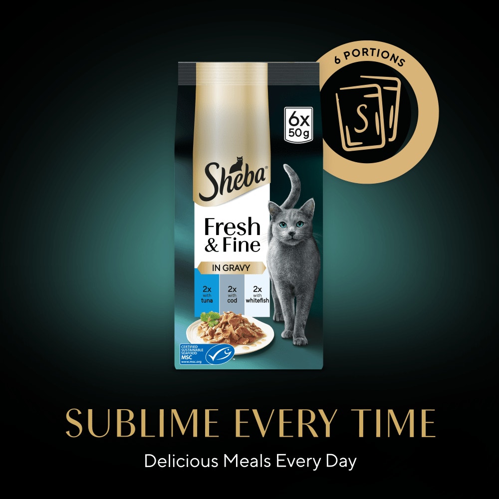 SHEBA® Fresh & Fine Adult Wet Cat Food Tuna and Cod in Gravy 6x50g Pouches - 4
