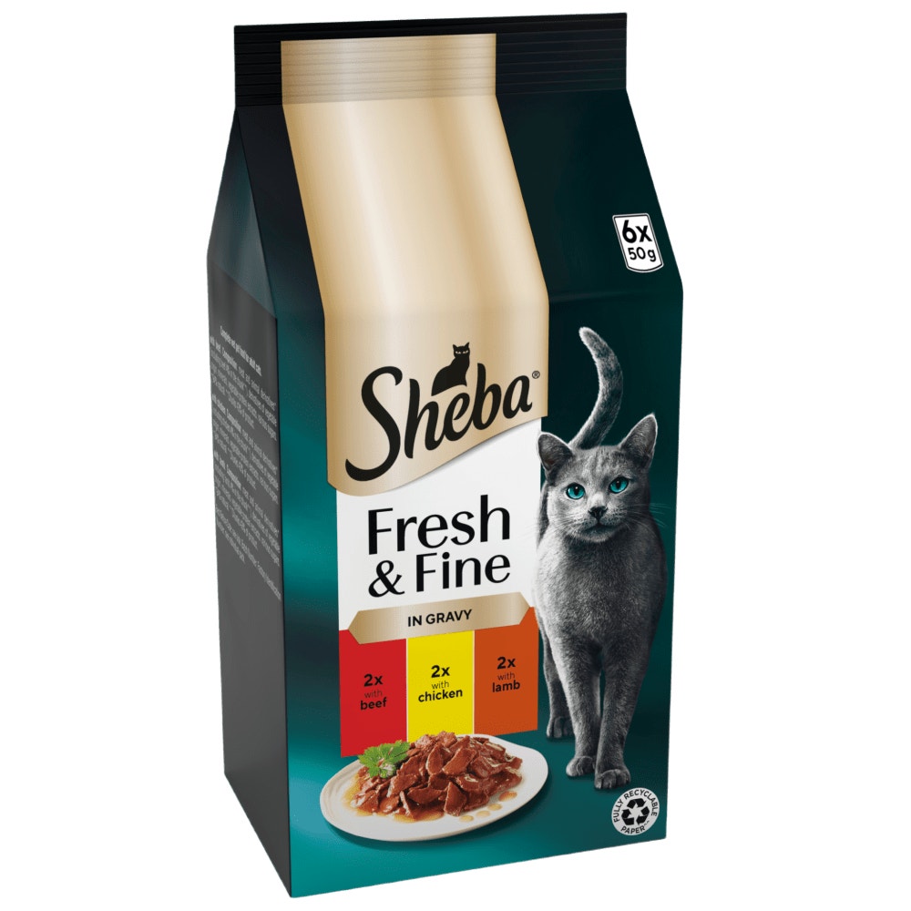 SHEBA® Fresh & Fine Adult Wet Cat Food Beef & Chicken Gravy 6 x 50g Pouches - 1
