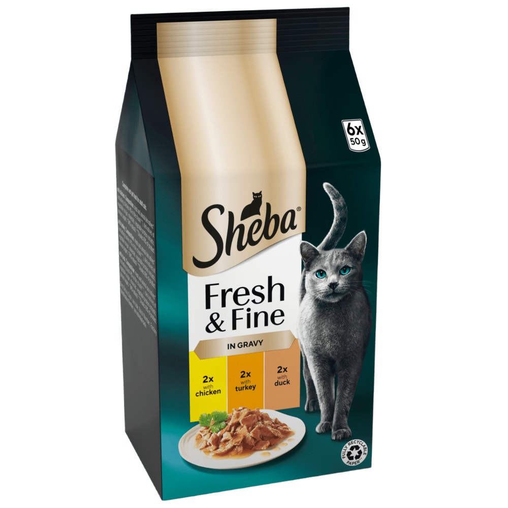 SHEBA® Fresh & Fine Adult Wet Cat Food Chicken &Turkey Gravy 6x50g Pouches - 1