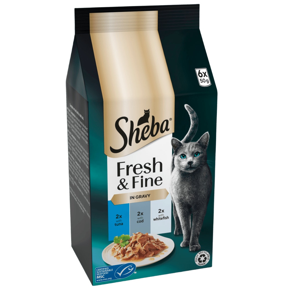 SHEBA® Fresh & Fine Adult Wet Cat Food Tuna and Cod in Gravy 6x50g Pouches - 1