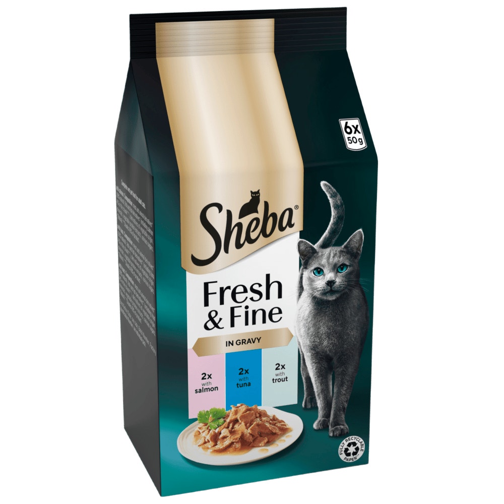 SHEBA® Fresh & Fine Adult Wet Cat Food Salmon & Tuna in Gravy 6x50g Pouches - 1