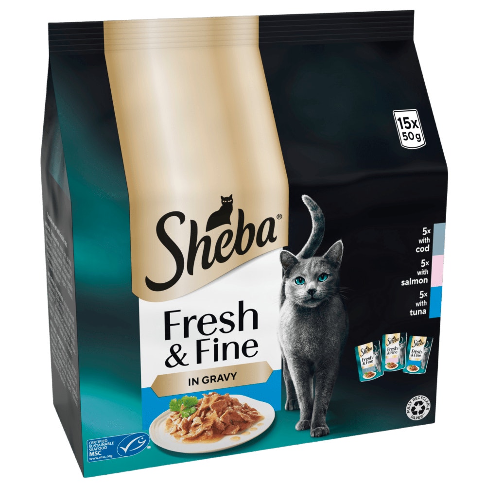 SHEBA® Fresh & Fine Adult Wet Cat Food Fish In Gravy Pouches 50x50g,15x50g - 1