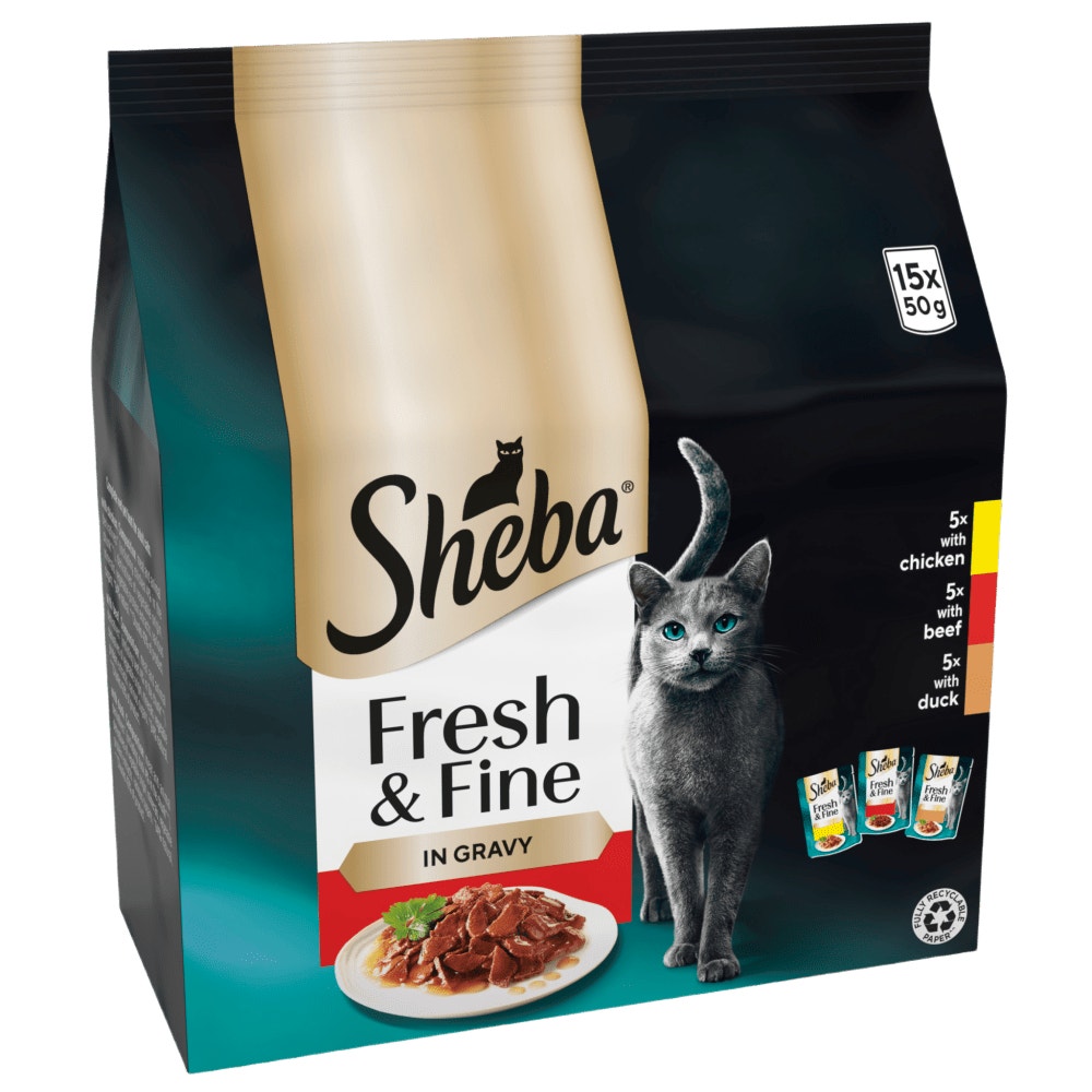SHEBA® Fresh & Fine Adult Wet Cat Food Meaty Pieces In Gravy Pouches 50x50g,15x50g - 1